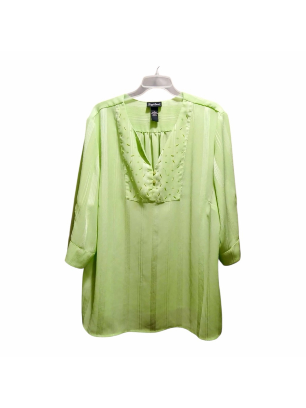 Maggie Barnes Womens Plus Size Beaded V-Neck Blouse Lime Green 3X JC494